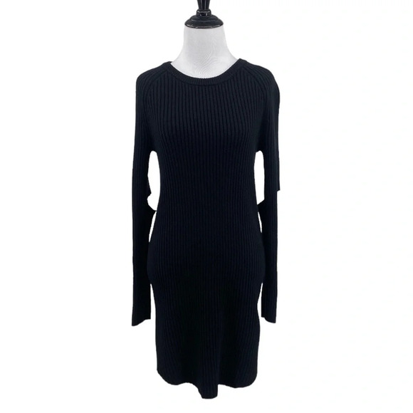 Monrow Dresses & Skirts - Monrow Elbow Slash Sweater Dress Womens Size Small Black Wool Cotton Ribbed Knit